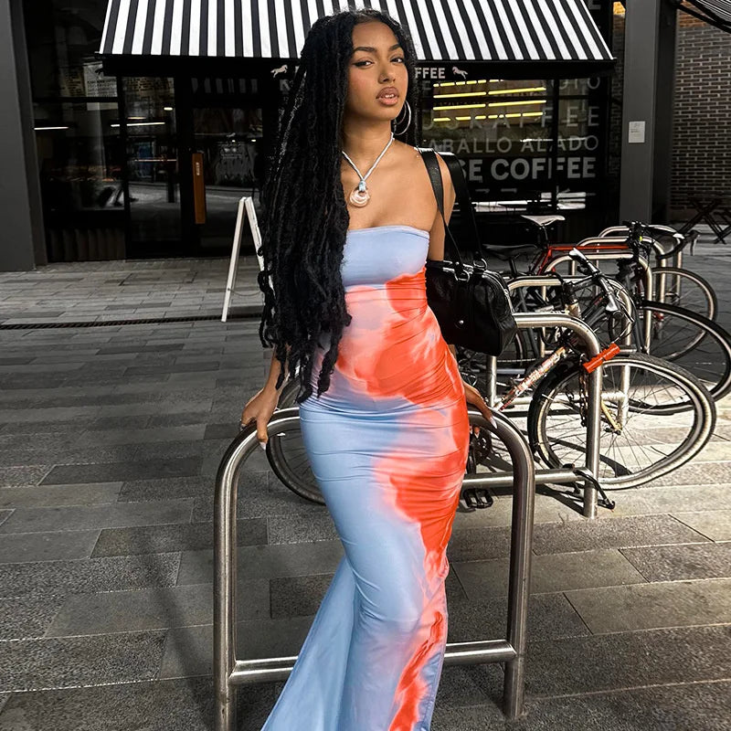 Robe Maxi Tube Imprimée Sans Bretelles