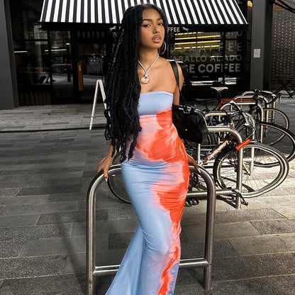 Robe Maxi Tube Imprimée Sans Bretelles