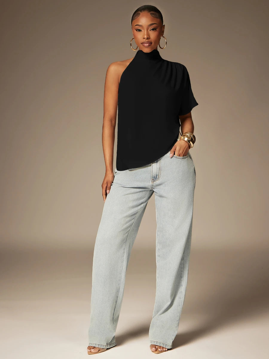 Denimoi – Top mousseline transparent à une épaule, style Ibiza