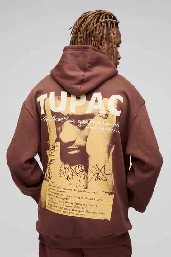 BoohooMAN - Grand Sweat à Capuche Oversize Tupac Wash Imprimé Sous Licence