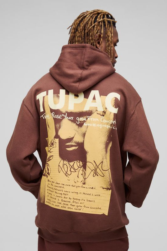BoohooMAN - Grand Sweat à Capuche Oversize Tupac Wash Imprimé Sous Licence
