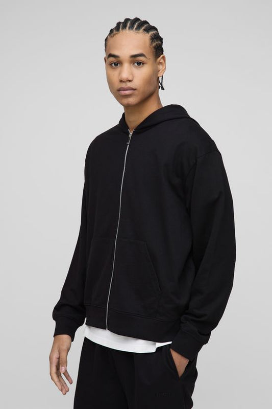 BoohooMAN – Hoodie zippé léger à coupe boxy et poches latérales