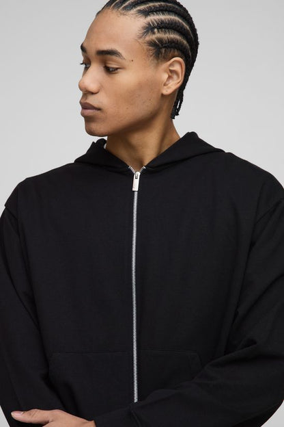 BoohooMAN – Hoodie zippé léger à coupe boxy et poches latérales