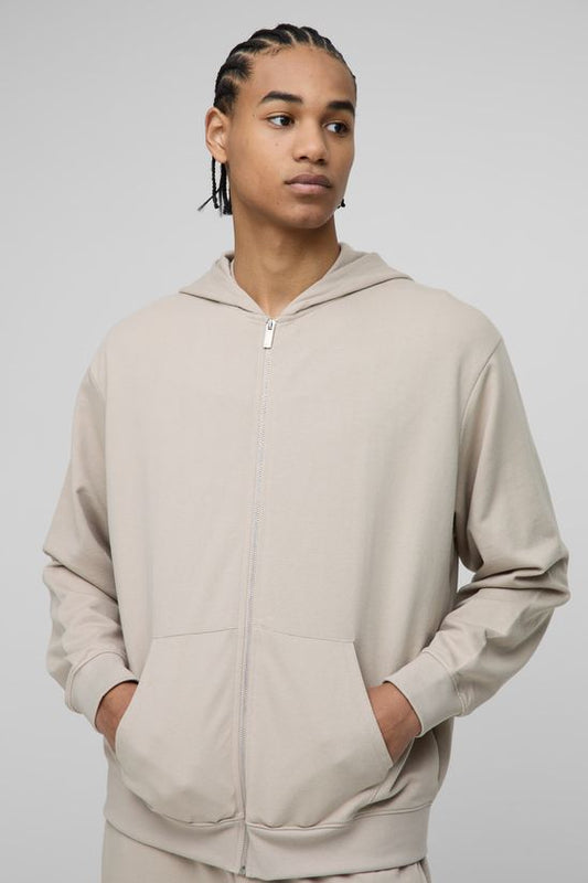 BoohooMAN – Hoodie zippé léger à coupe boxy et poches latérales