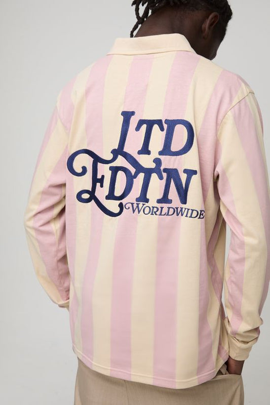 BoohooMAN - Polo à manches longues, coupe régulière LTD EDTN à rayures brodées