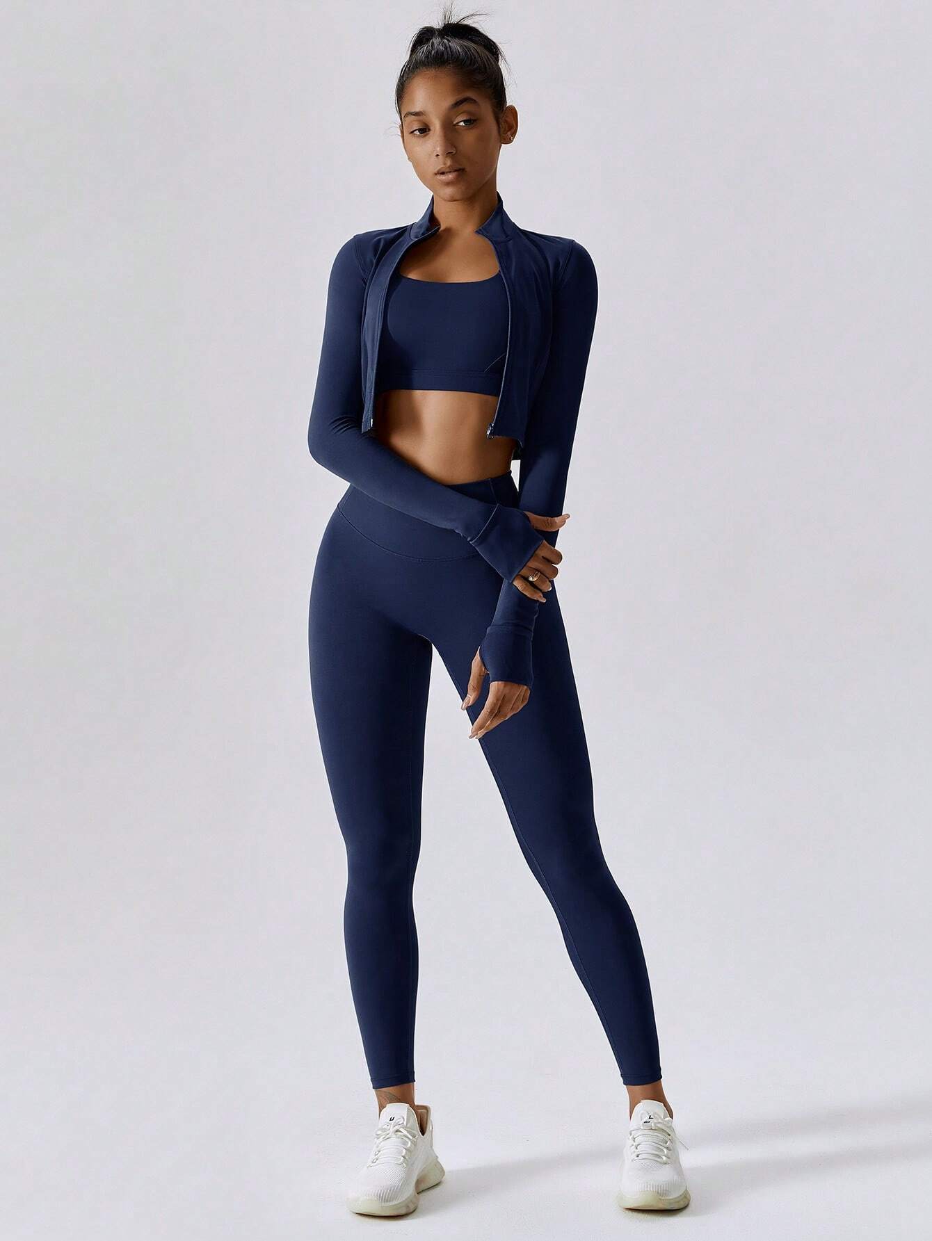 SHEIN – Ensemble Top à manches longues et pantalon avec fermeture Éclair, décontracté et sportif