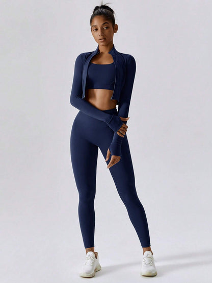 SHEIN – Ensemble Top à manches longues et pantalon avec fermeture Éclair, décontracté et sportif