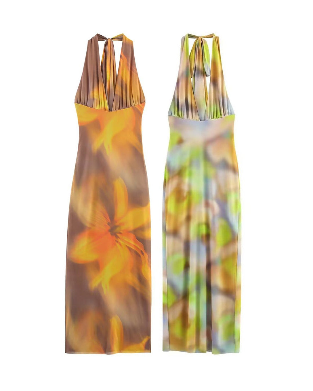 ZARA – Robe à imprimé floral en soie avec décolleté dos nu et coupe fluide