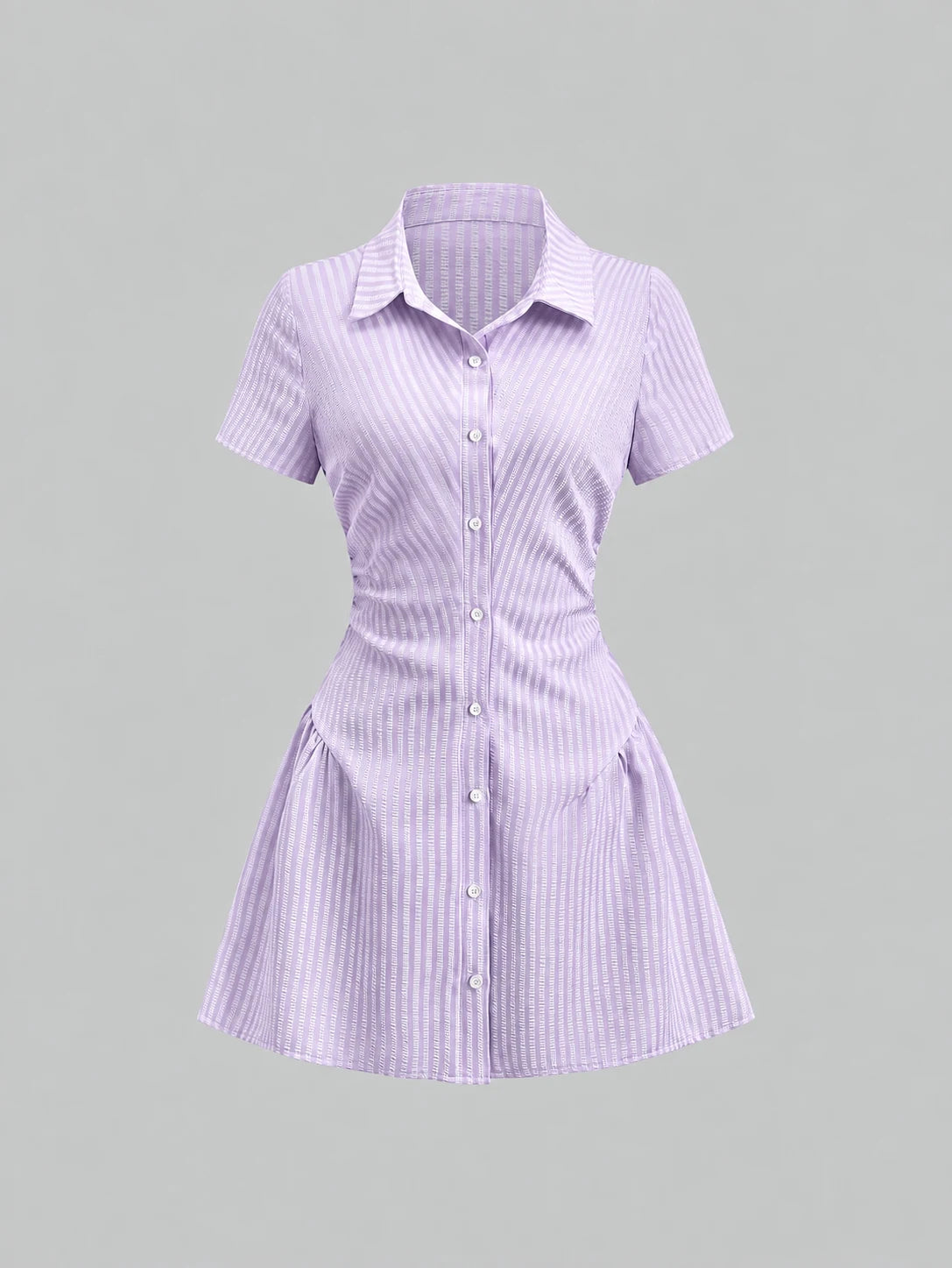 Sweetra Ismora – Robe chemise cintrée à manches courtes et taille affinante