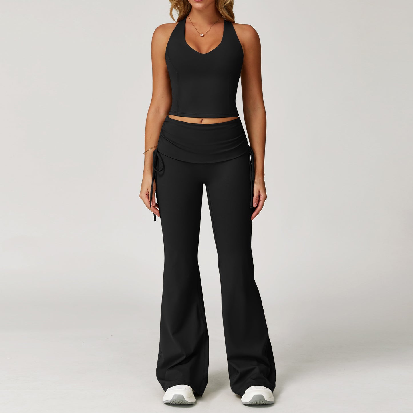 iGYM – Ensemble de yoga en haute élasticité avec gilet et pantalon évasé