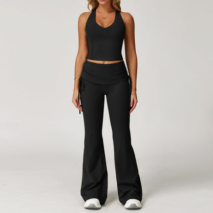 iGYM – Ensemble de yoga en haute élasticité avec gilet et pantalon évasé