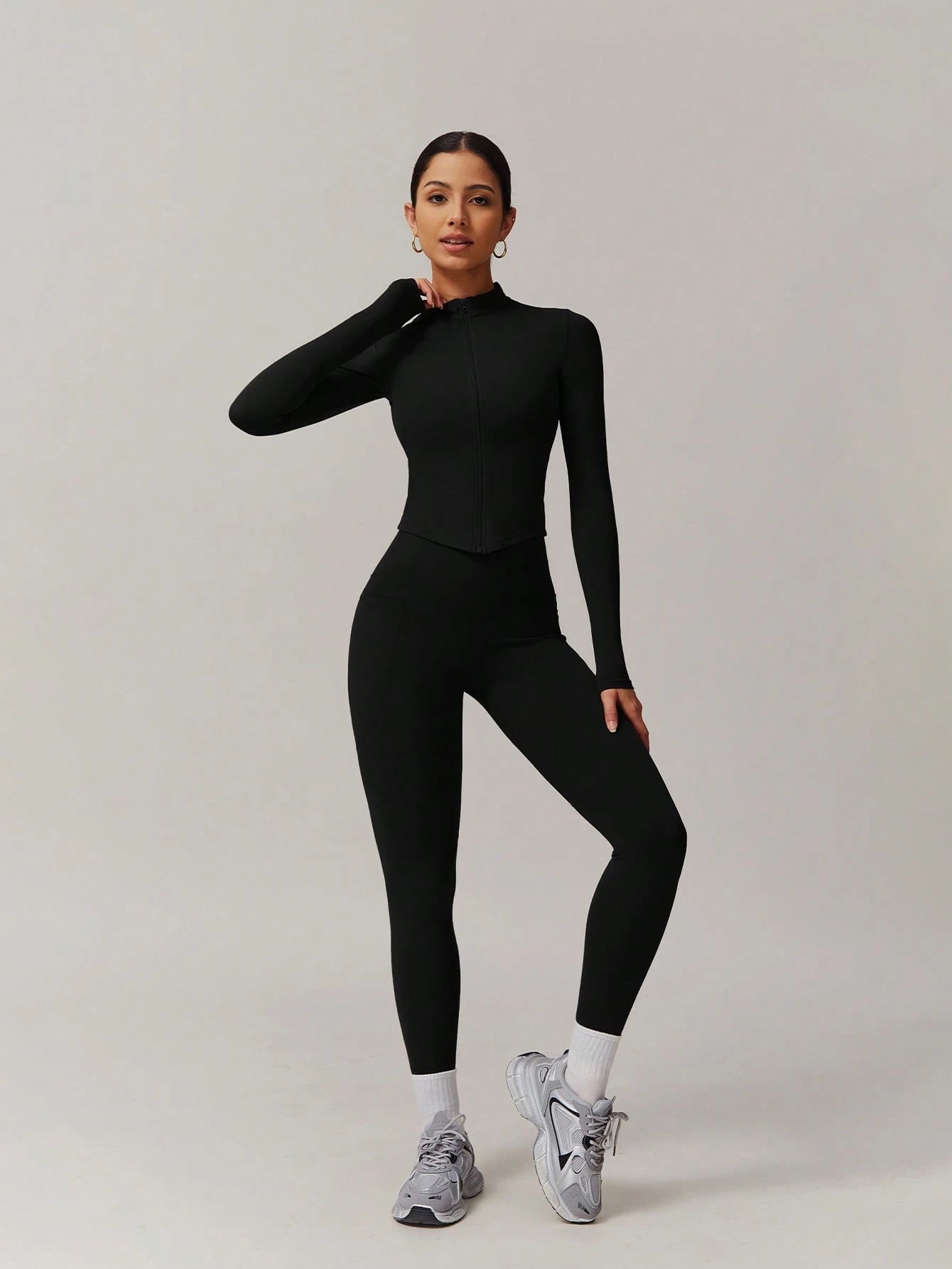 SHEIN – Ensemble Top à manches longues et pantalon avec fermeture Éclair, décontracté et sportif