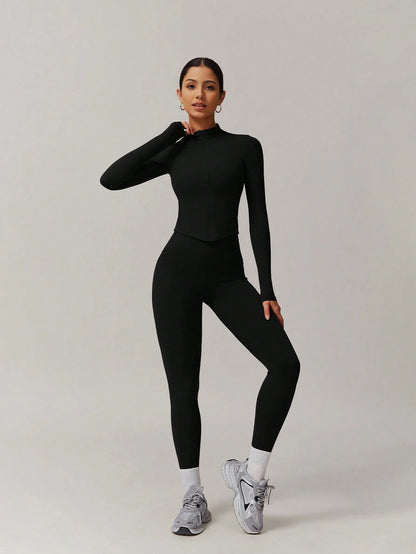 SHEIN – Ensemble Top à manches longues et pantalon avec fermeture Éclair, décontracté et sportif