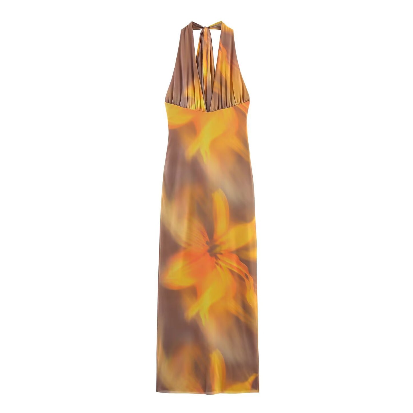 ZARA – Robe à imprimé floral en soie avec décolleté dos nu et coupe fluide