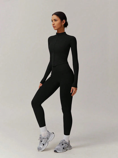SHEIN – Ensemble Top à manches longues et pantalon avec fermeture Éclair, décontracté et sportif
