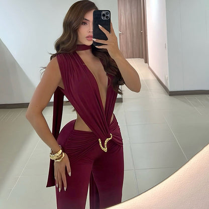 Sweetra – Combinaison ajustée à encolure ras-du-cou et jambes larges