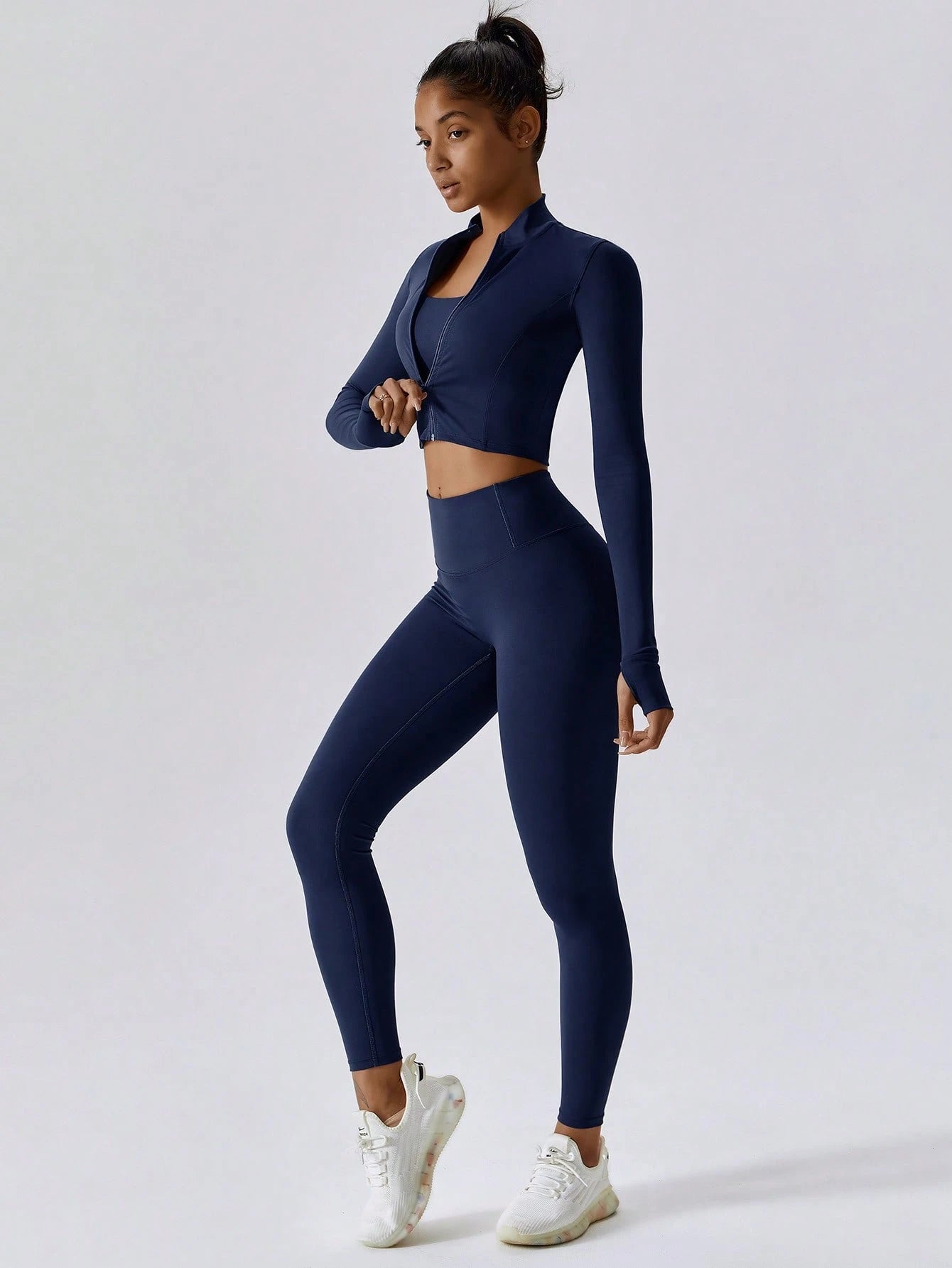 SHEIN – Ensemble Top à manches longues et pantalon avec fermeture Éclair, décontracté et sportif