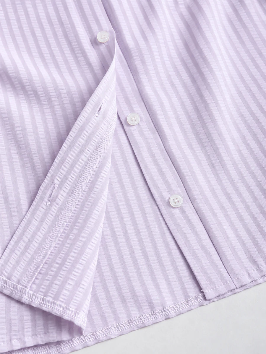 Sweetra Ismora – Robe chemise cintrée à manches courtes et taille affinante