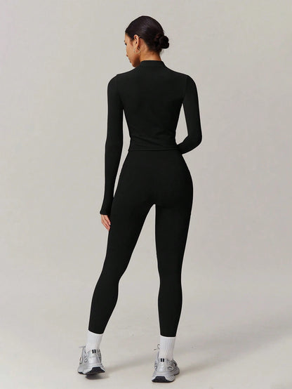 SHEIN – Ensemble Top à manches longues et pantalon avec fermeture Éclair, décontracté et sportif
