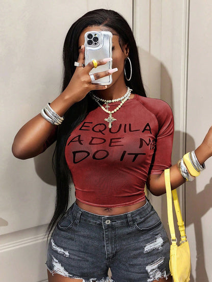 SHEIN – T-shirt graphique transparent en maille à manches courtes