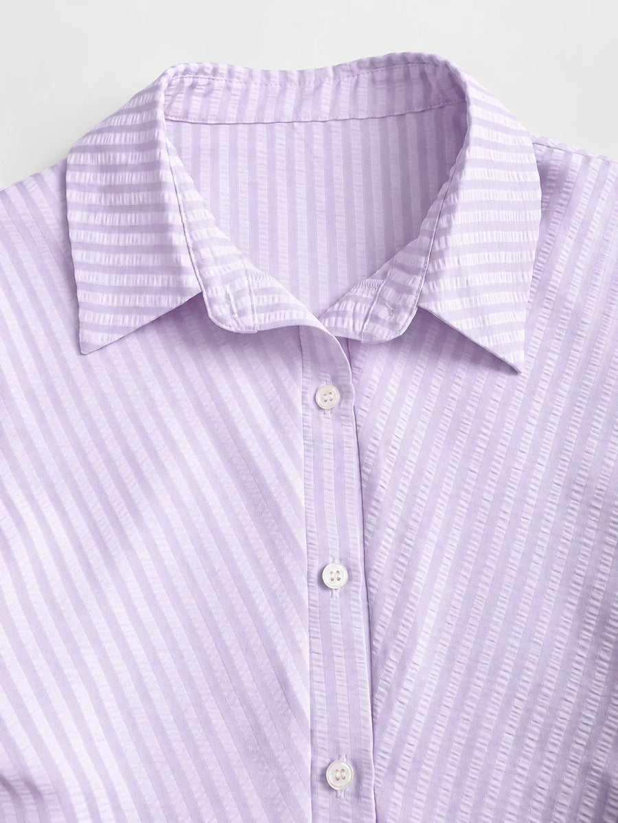 Sweetra Ismora – Robe chemise cintrée à manches courtes et taille affinante