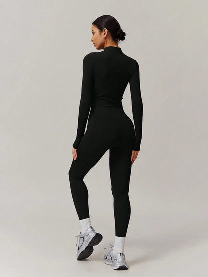 SHEIN – Ensemble Top à manches longues et pantalon avec fermeture Éclair, décontracté et sportif