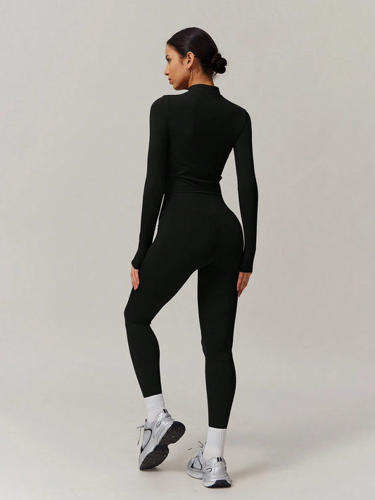 SHEIN – Ensemble Top à manches longues et pantalon avec fermeture Éclair, décontracté et sportif