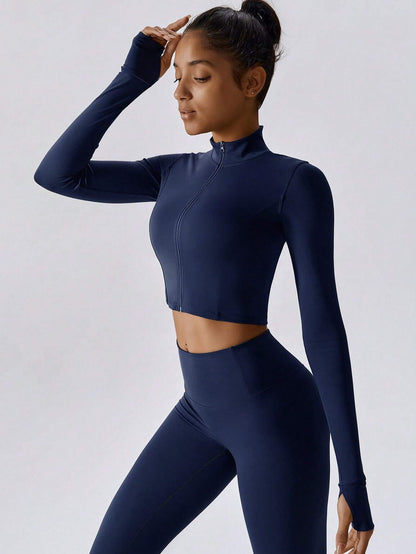 SHEIN – Ensemble Top à manches longues et pantalon avec fermeture Éclair, décontracté et sportif