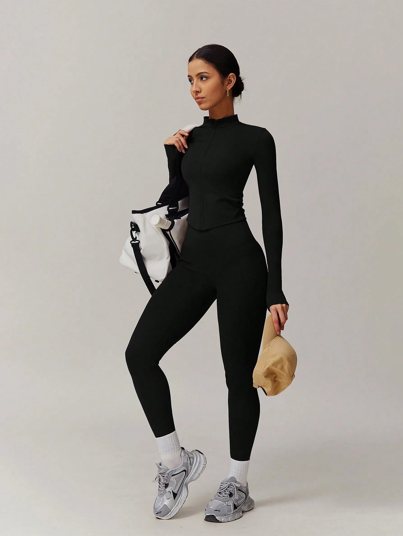 SHEIN – Ensemble Top à manches longues et pantalon avec fermeture Éclair, décontracté et sportif