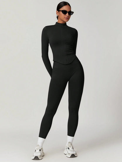 SHEIN – Ensemble Top à manches longues et pantalon avec fermeture Éclair, décontracté et sportif