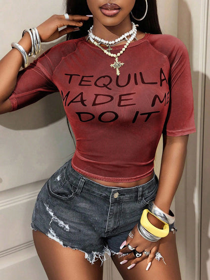 SHEIN – T-shirt graphique transparent en maille à manches courtes