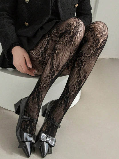 1 paire de Collants haute gamme – Design ajouré, effet amincissant, haute élasticité