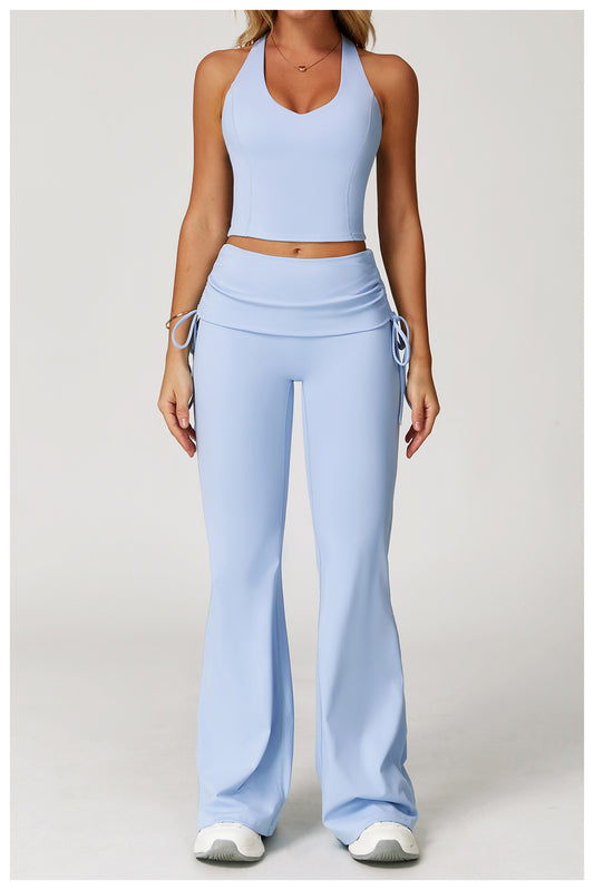 iGYM – Ensemble de yoga en haute élasticité avec gilet et pantalon évasé