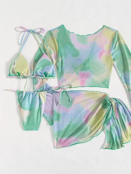 Bikini Beachwear – Ensemble trois pièces en tissu extensible avec design noué