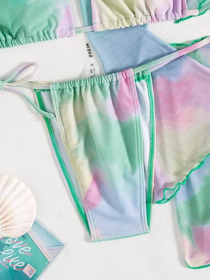 Bikini Beachwear – Ensemble trois pièces en tissu extensible avec design noué