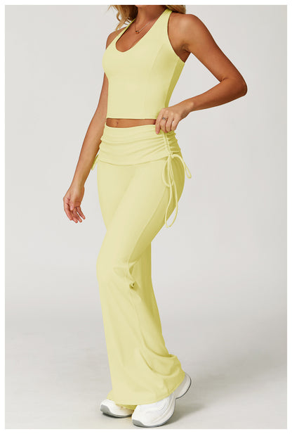 iGYM – Ensemble de yoga en haute élasticité avec gilet et pantalon évasé