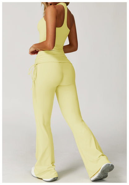 iGYM – Ensemble de yoga en haute élasticité avec gilet et pantalon évasé