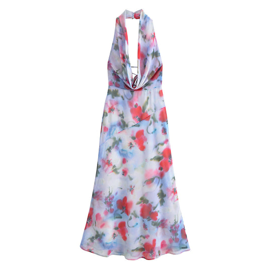 BSK&TRAF – Robe à col montant imprimée avec roses et coupe fluide