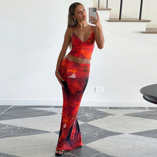 ATYWS – Ensemble à imprimé floral avec caraco ajusté et coupe moderne