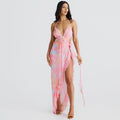 ATYWS – Robe à décolleté V avec fente haute et détails en dentelle