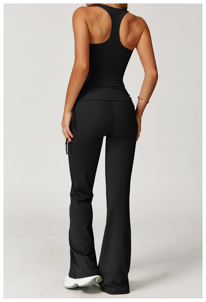 iGYM – Ensemble de yoga en haute élasticité avec gilet et pantalon évasé