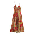 BSK&TRAF – Robe midi imprimée à col en V, style resort, coupe fluide