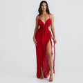 ATYWS – Robe à décolleté V avec fente haute et détails en dentelle