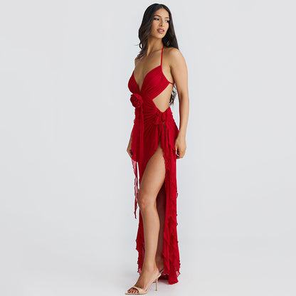 ATYWS – Robe à décolleté V avec fente haute et détails en dentelle