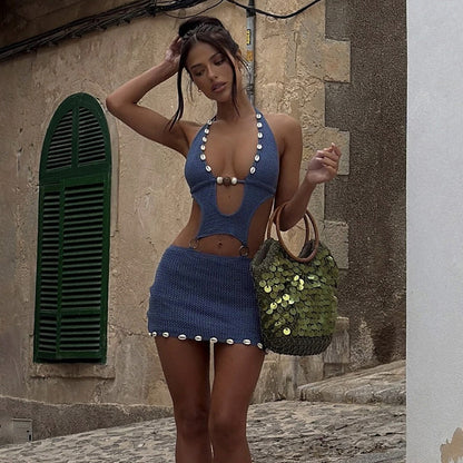 ATYWS – Robe en tricot à lacets et design creux pour une silhouette ajustée