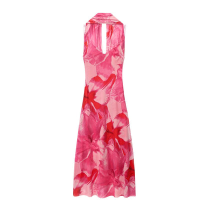 ZARA – Robe longue imprimée avec écharpe et coupe fluide