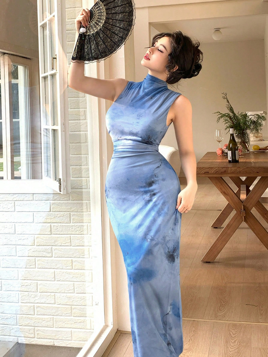 ATYWS – Robe en maille sans manches avec col haut et coupe longue